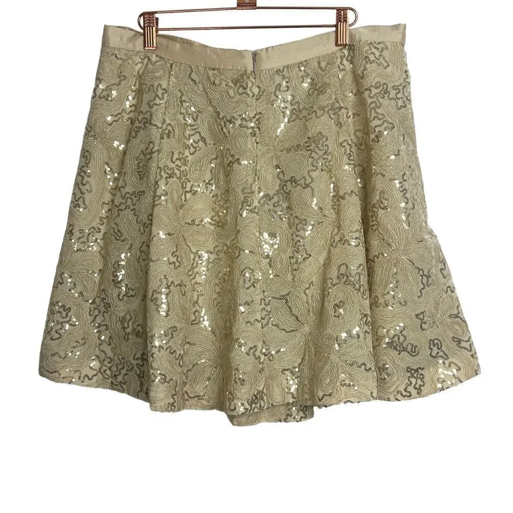 NWT Anthropologie Plenty by‎ Tracy Reese Sequin Overlap Mini Skirt in Gold SZ 14